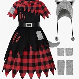 Plaid Red and Black Wolf Costume for Kids